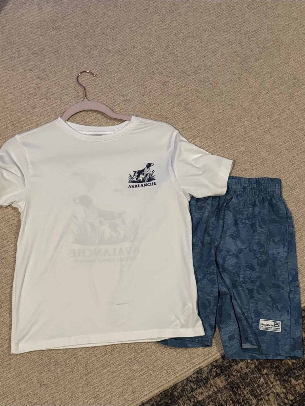 Avalanche White Tee with Blue Camo Shorts